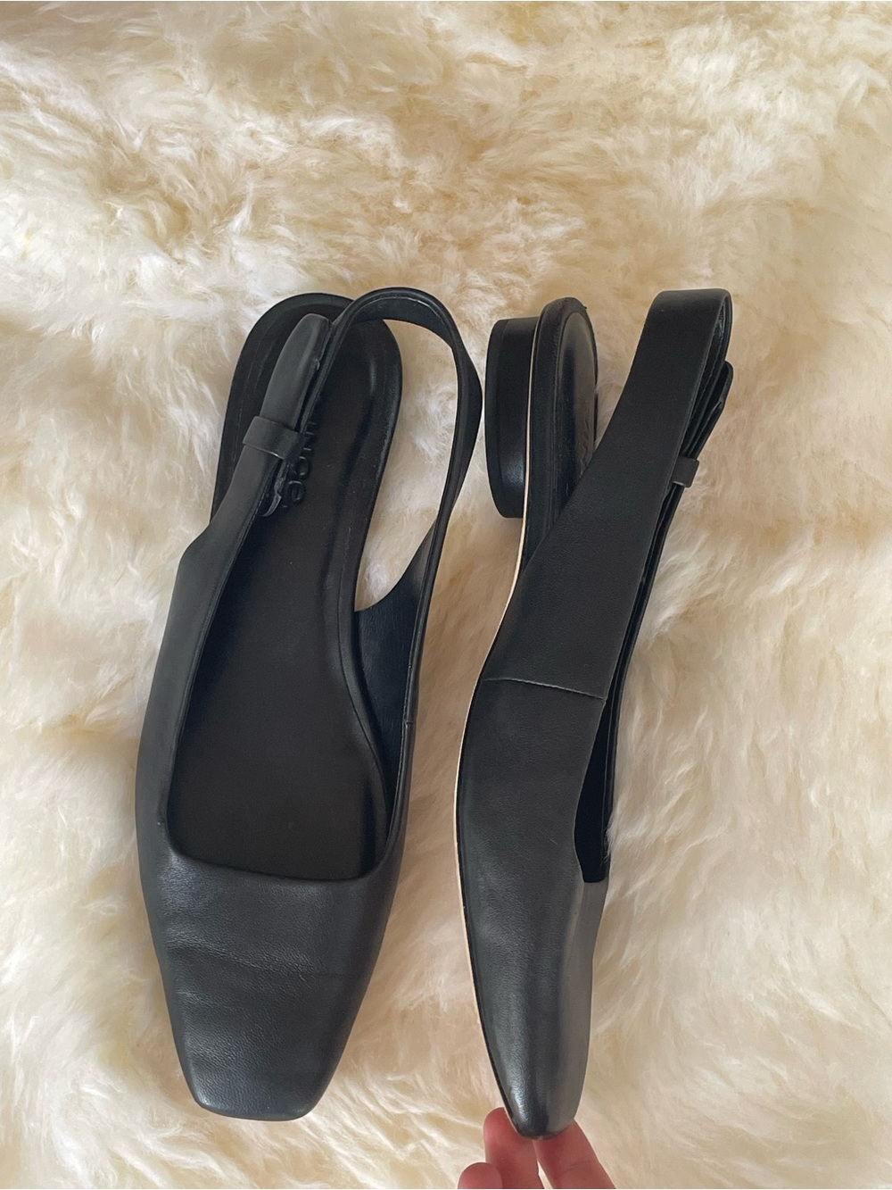 Vince Black Leather Square-Toe Slingback Flats - Picture 2 of 4